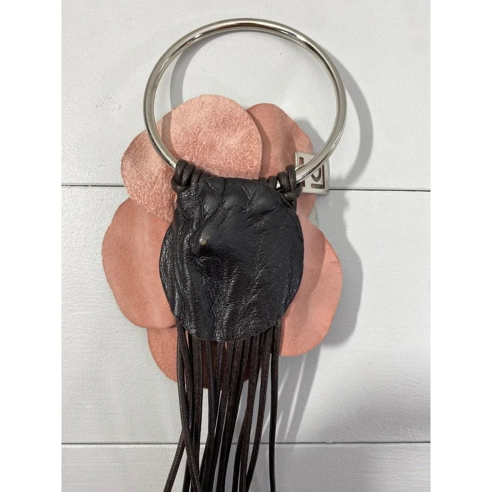 Y2K LC Leather Petal Flower Cord Wrap Belt O/S Pink Boho Floral Brown Cord Rose